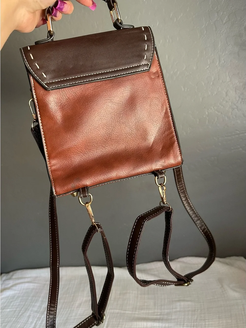 Little Bee vintage Accent Brown Leather Mini Backpack